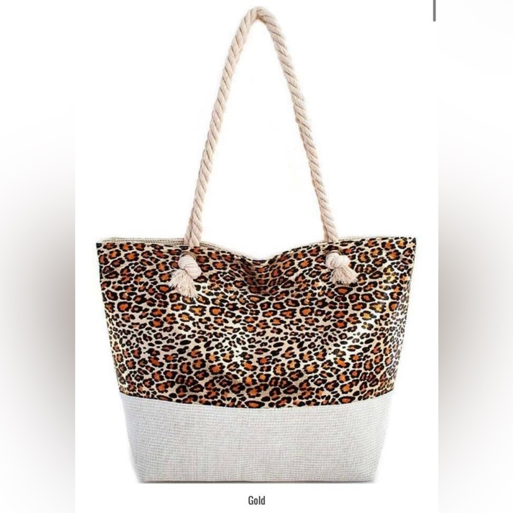 Leopard Print Tote Bag with Gold Accents